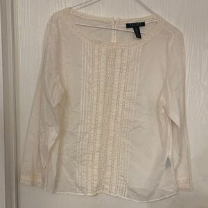Lauren Ralph Lauren Ivory Lace-Trim Cotton Blouse